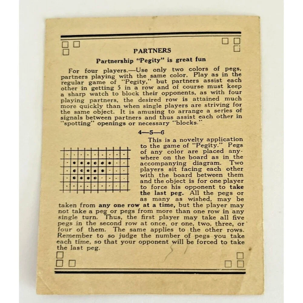 Pegity Game Instructions Parker Brothers Game Instructions Only Vintage